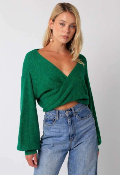 green twist sweater