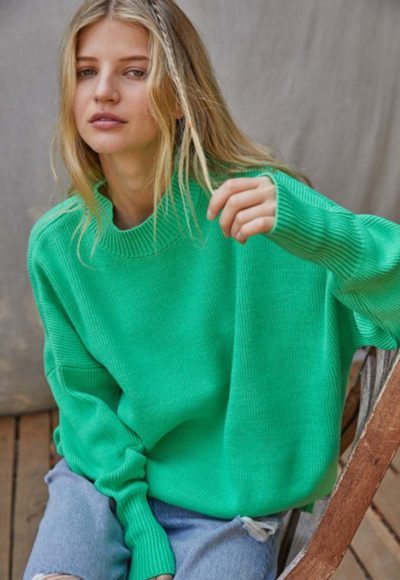 green crewneck sweater