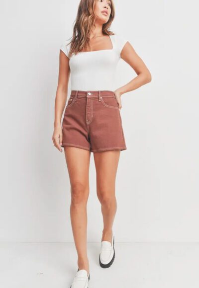 Brown stitched shorts