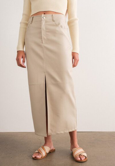 Cream Leather Skirt